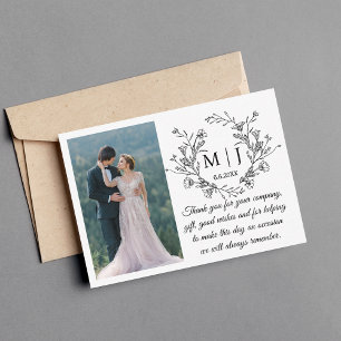 Cartão De Notas obrigado de monograma floral, sua foto de casament