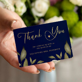 Cartão De Notas Obrigado de script ouro de marinho Elegante