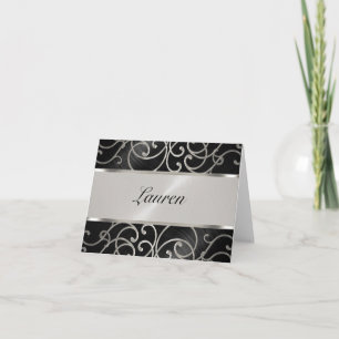 Cartão De Notas Obrigado Elegante Black and Silver Filigree