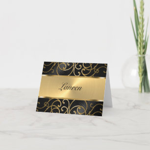 Cartão De Notas Obrigado Elegante Black e Dourado Filigree