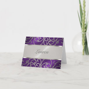 Cartão De Notas Obrigado Elegante Purple e Silver Filigree