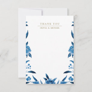 Cartão De Notas Obrigado floral azul do casamento do Chinoiserie