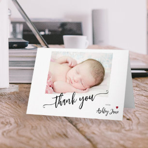 Cartão De Notas Obrigado por chá de bebê com foto em script modern