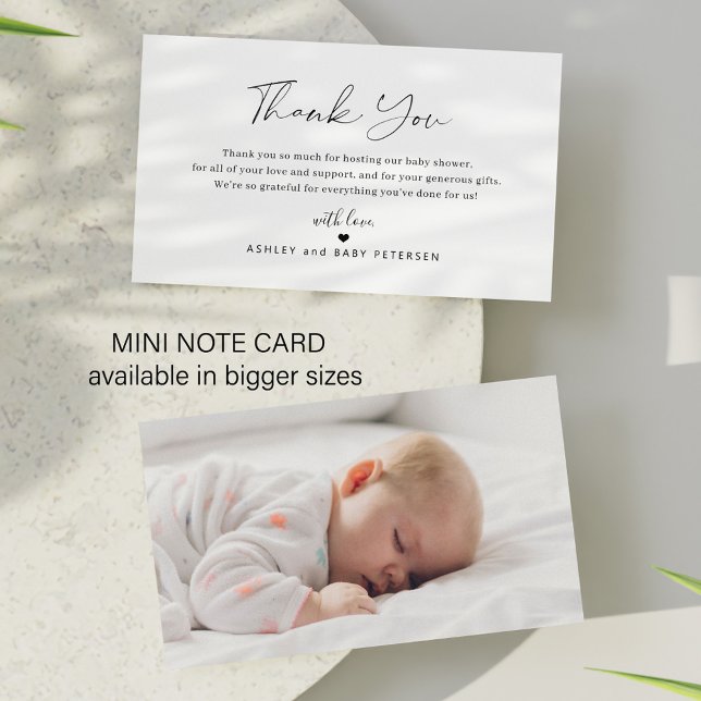 Cartão De Notas Obrigado por foto de chá de bebê com script simple (Criador carregado)
