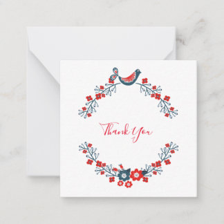 Cartão De Notas Obrigado Red Floral Bird Modern