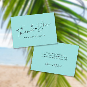 Cartão De Notas Obrigado roteiro de casamento azul de vidro do mar
