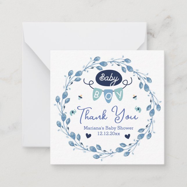 Cartão De Notas obrigado seu na moda botânico azul chá de fraldas (Frente)