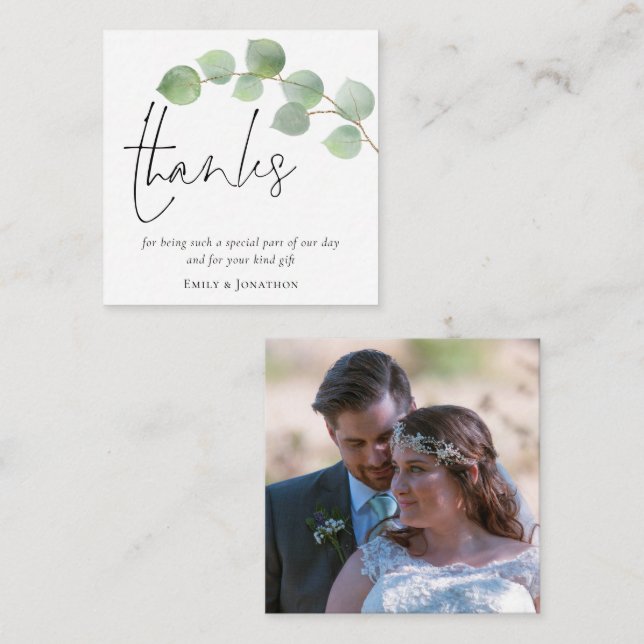 Cartão De Notas OBRIGADOS de Casamento de Fotos de Script de TINY  (Frente/Verso)