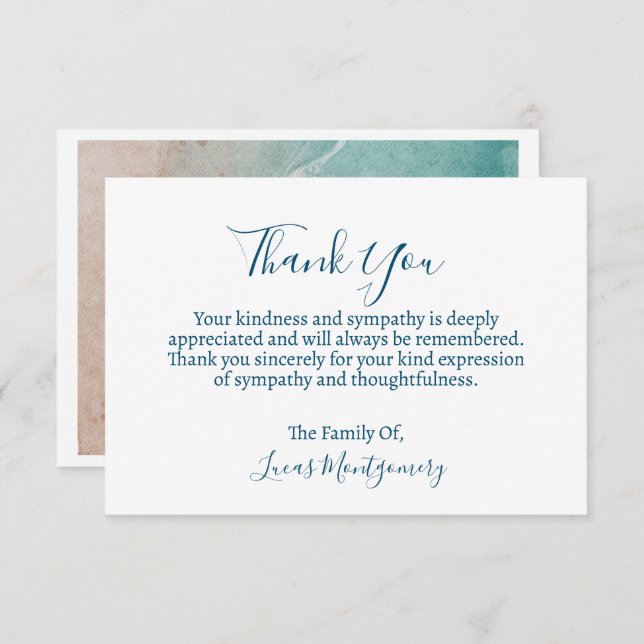 Cartão De Notas Ocean Beach Funeral Obrigado, Simpatia (Frente/Verso)