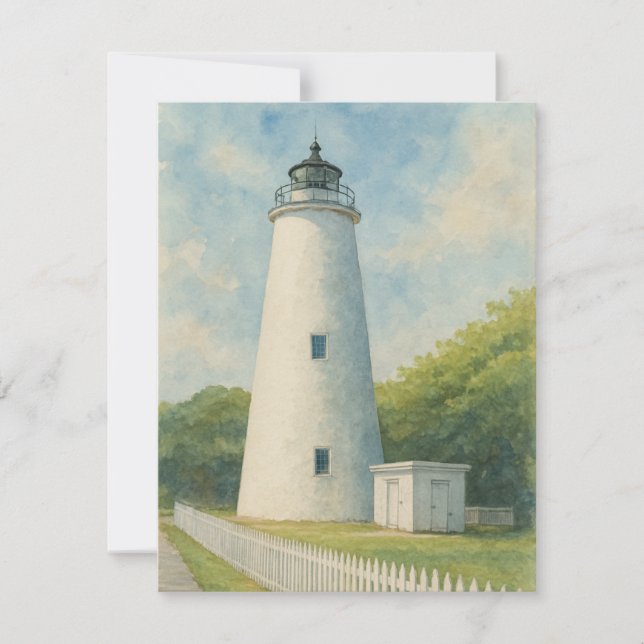 Cartão De Notas Ocracoke Lighthouse Watercolor (Frente)