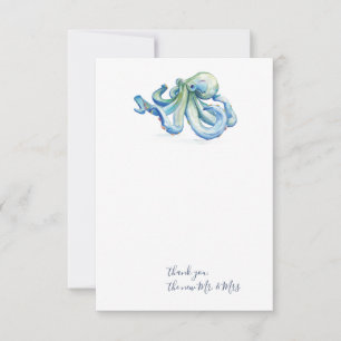 Cartão De Notas Octopus Azul Aquarela Obrigado Carta
