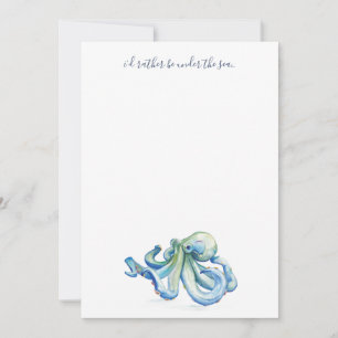 Cartão De Notas Octopus Azul Aquarela Obrigado Personalizado