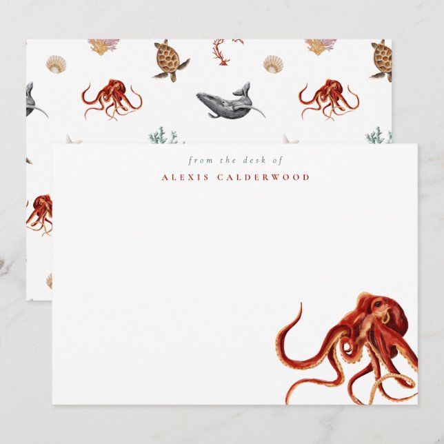 Cartão De Notas Octopus de Aquarela Moderna Personalizado (Frente/Verso)