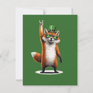 Cartão De Notas Óculos de sol Shamrock Lucky Fox no dia de São Pat