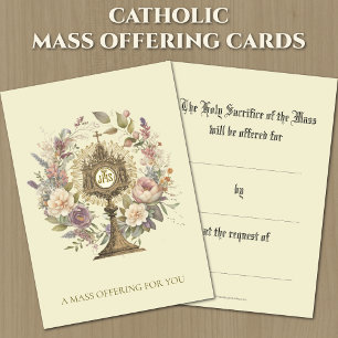 Cartão De Notas Oferta de Missa Católica  Ostensório Floral 