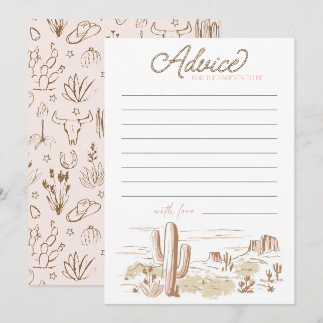 Cartão De Notas Oh Baby Cowgirl Baby Shower Advice for Parents (Frente/Verso)