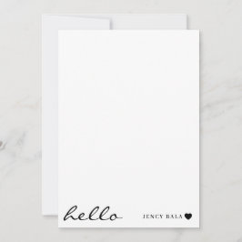 Cartão De Notas Olá Minimal Branco | Design de Coração Moderno e L