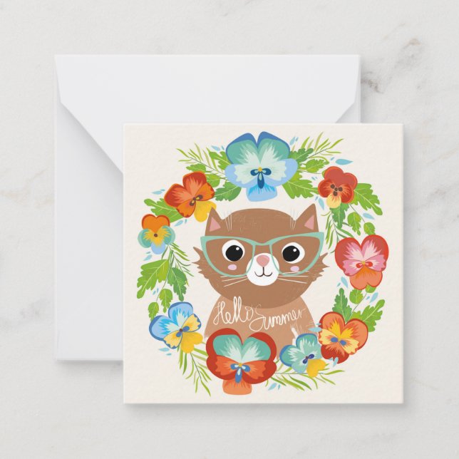 Cartão De Notas Olá Summer Cat (Frente)