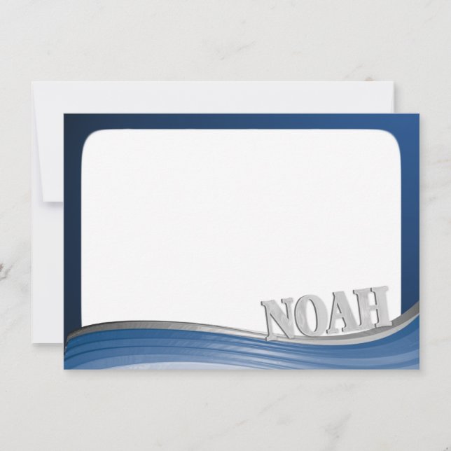 Cartão De Notas Onda de aço com nome Noah Flat Note (Frente)