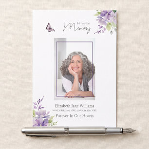 Cartão De Notas Oração Memorial Funeral Borboleta Floral Roxa