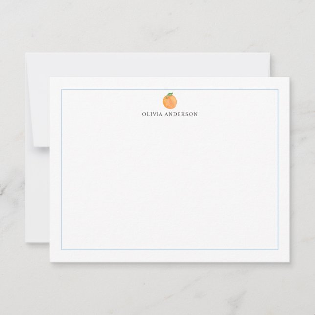 Cartão De Notas Orange Fruit Blue Border Personalized Stationery (Frente)