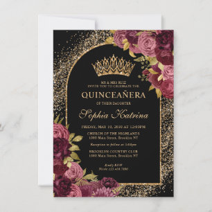 Cartão De Notas Orçamento Black Burgundy Glam Dourado Floral Quinc
