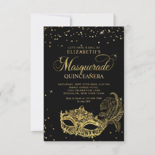 Cartão De Notas Orçamento Black Gold Masquerade Quinceañera Foto