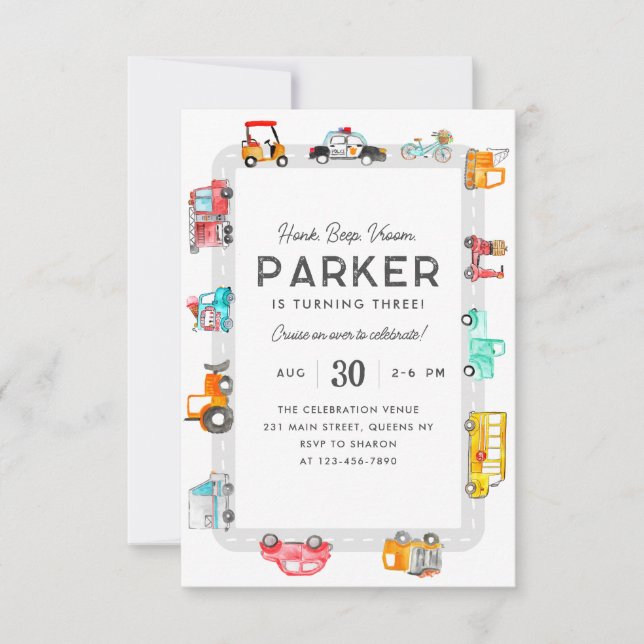 Cartão De Notas Orçamento Carros Ruas Crianças Transporte Aniversá (Frente)