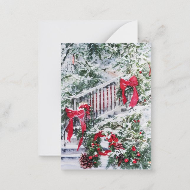 Cartão De Notas Orçamento de escadas decoradas com neve mini Natal (Frente)