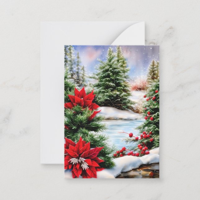 Cartão De Notas Orçamento de lagoa de Natal com neve mini (Frente)