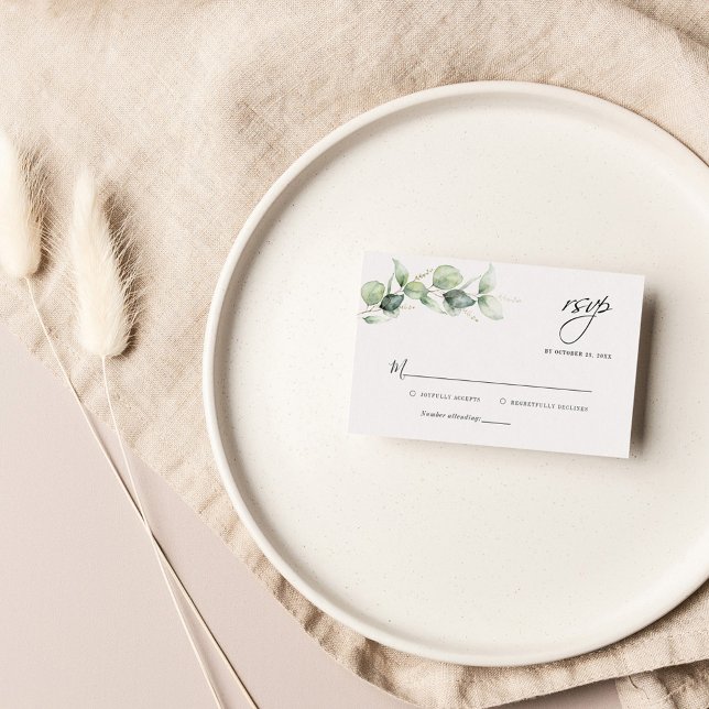 Cartão De Notas Orçamento Eucalyptus Deixe Greenery Wedy RSVP Card (Criador carregado)