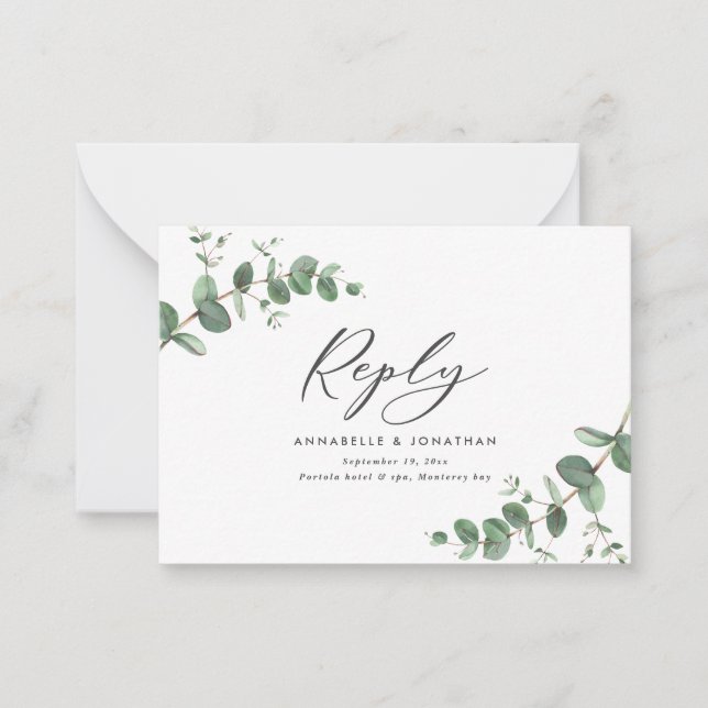 Cartão De Notas orçamento Eucalyptus Greenery Wedding RSVP respost (Frente)