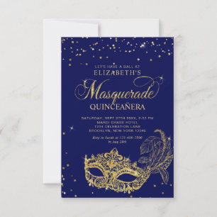 Cartão De Notas Orçamento Foto de Quinceañera Blue Gold Masquerade