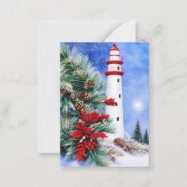 Cartão De Notas Orçamento mini farol de Natal com neve