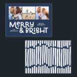 Cartão De Notas orçamento mínimo tipografia 3 fotografia Natal<br><div class="desc">Tudo pode não estar calmo,  mas tudo ainda pode ser brilhante com este divertido cartão azul-de-Natal colorido. Com espaço para 3 fotografias quadradas,  disponível numa seleção de cores.</div>