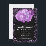 Cartão De Notas Orçamento Preto Roxo Glam Glitter Balão Aniversári<br><div class="desc">Lavanda Violeta Roxa Plum Black Silver Glitter Sparkle Balon Elegante - Convite de Aniversário para Na moda Roxo Moderno</div>