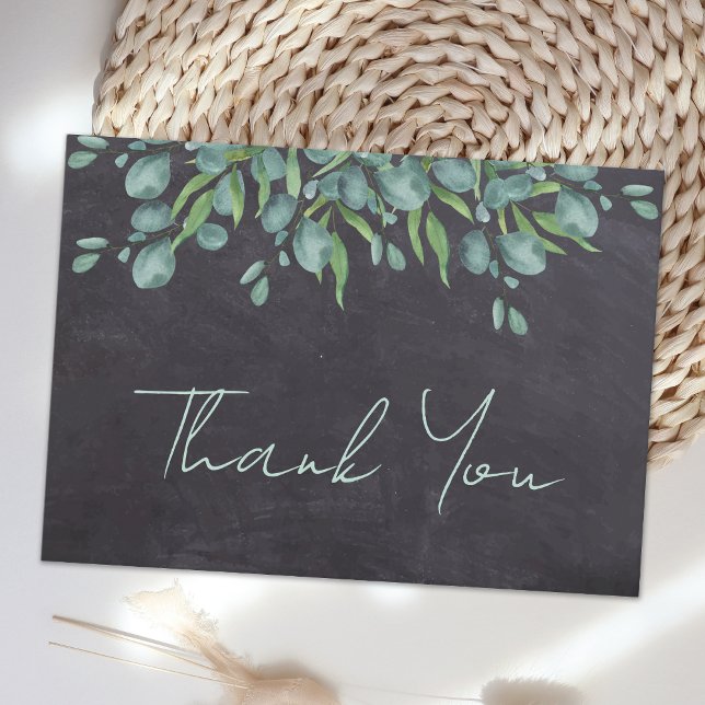 Cartão De Notas Orçamento Russo Chalkboard Greenery Obrigado (Criador carregado)