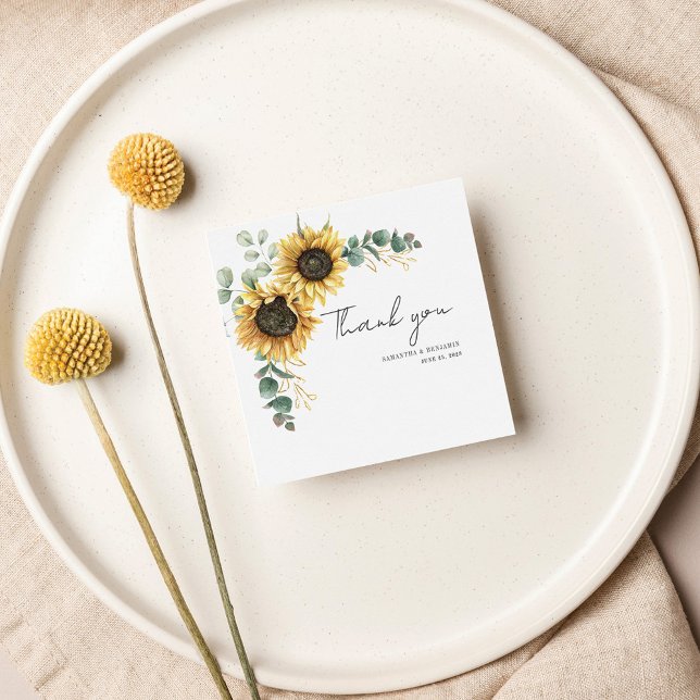 Cartão De Notas Orçamento Sunflower Floral Eucalyptus Wedding (Floral Sunflower Eucalyptus Wedding Thank You Mini Card)