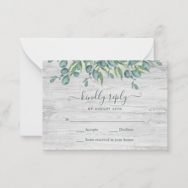 Cartão De Notas Orçamento Verde Eucalyptus Wedding RSVP (Frente)