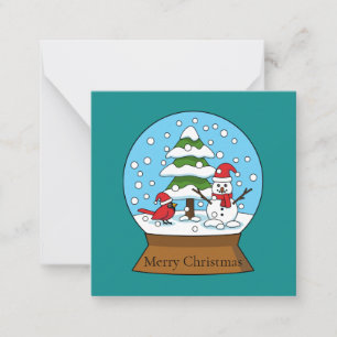 Cartão De Notas Ornamento de neve com boneco de neve e árvore de p