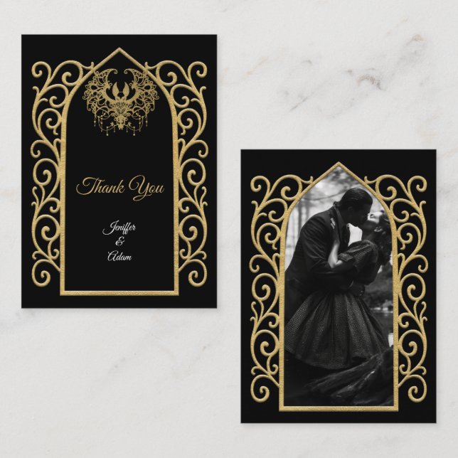 Cartão De Notas Ornate border black and gold Gothic wedding (Frente/Verso)