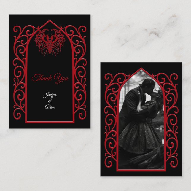 Cartão De Notas Ornate border black and red Gothic wedding (Frente/Verso)