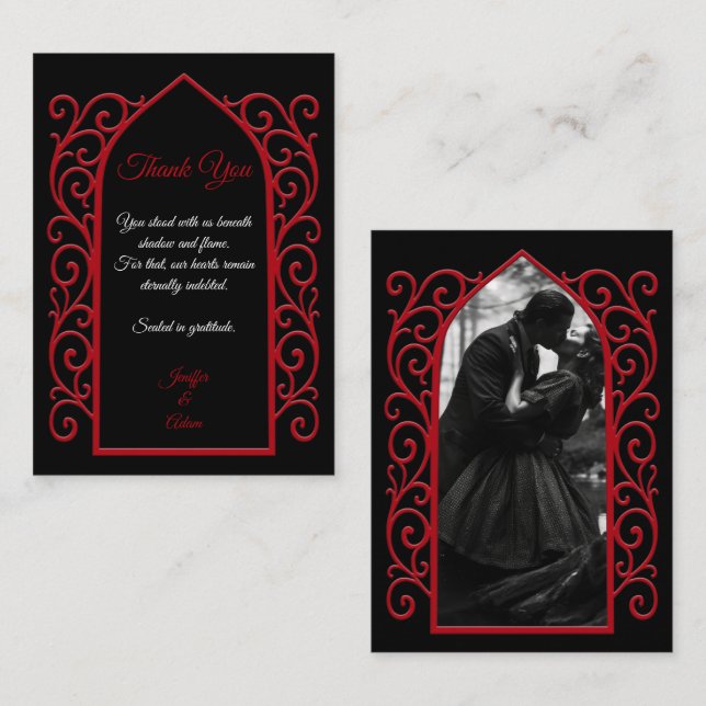 Cartão De Notas Ornate border black and red Gothic wedding (Frente/Verso)