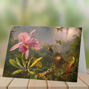 Cartão De Notas Orquídea de Cattelya brasileira e 3 beija-flores