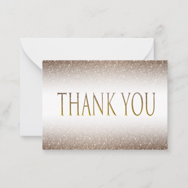 Cartão De Notas Ouro Glitter Glam com Bold Center Obrigado (Frente)