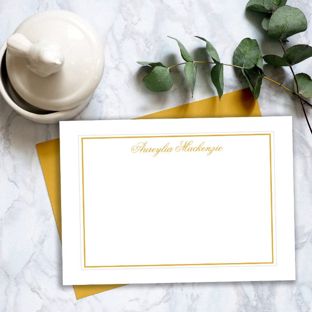 Cartão De Notas Ouro Retroativo - Amarelo e Branco Personalizado (Retro Golden Mustard Yellow and White Personalized Note Card)