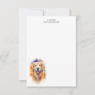 Cartão De Notas Ouro Watercolor Retriever Personalizado Obrigado