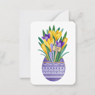 Cartão De Notas Ovo de Páscoa Feliz & Flores de Crocus Amarelo Rox