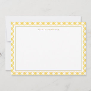 Cartão De Notas Padrão Chic Yellow Gingham