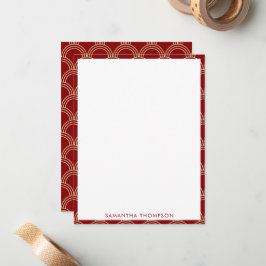 Cartão De Notas Padrão Chinês Vermelho e Dourado Tradicional com N